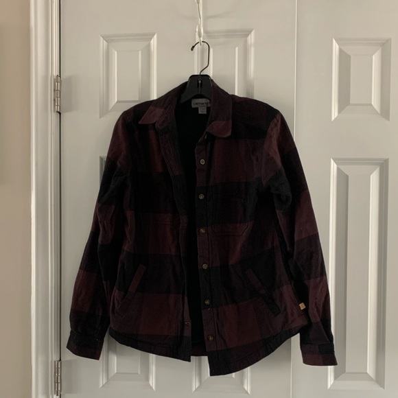 Carhartt Women's Black and Burgundy Striped Top - Picture 1 of 4